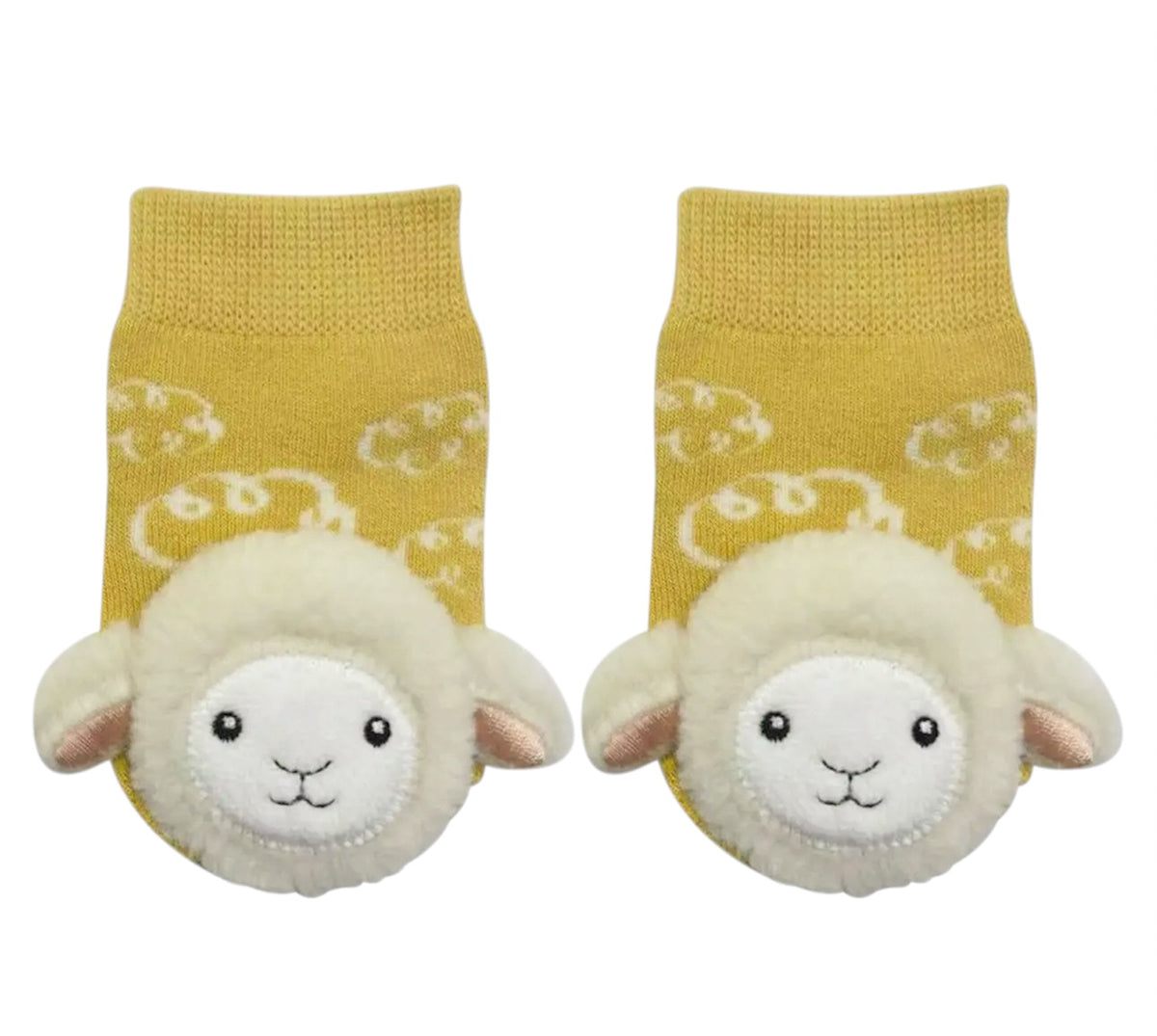 WOOLLY SHEEP LAMB Unisex Baby Rattle Gripper Bottom Socks BOOGIE TOES By Piero Liventi - Novelty Socks And Slippers