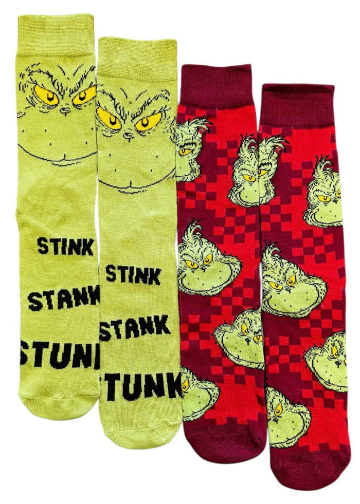 DR. SUESS HOW THE GRINCH STOLE CHRISTMAS Men’s 2 Pair Of Socks STINK STANK STUNK BIOWORLD Brand