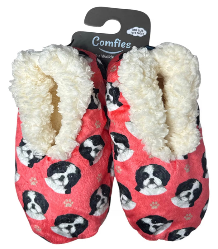 BLACK & WHITE SHIH TZU Dog Ladies Non-Slip Slippers COMFIES BRAND By E&S Pets