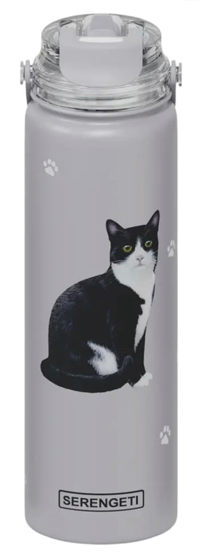 BLACK & WHITE TUXEDO CAT Stainless Steel 24 oz. Water Bottle SERENGETI Brand By E&S Pets