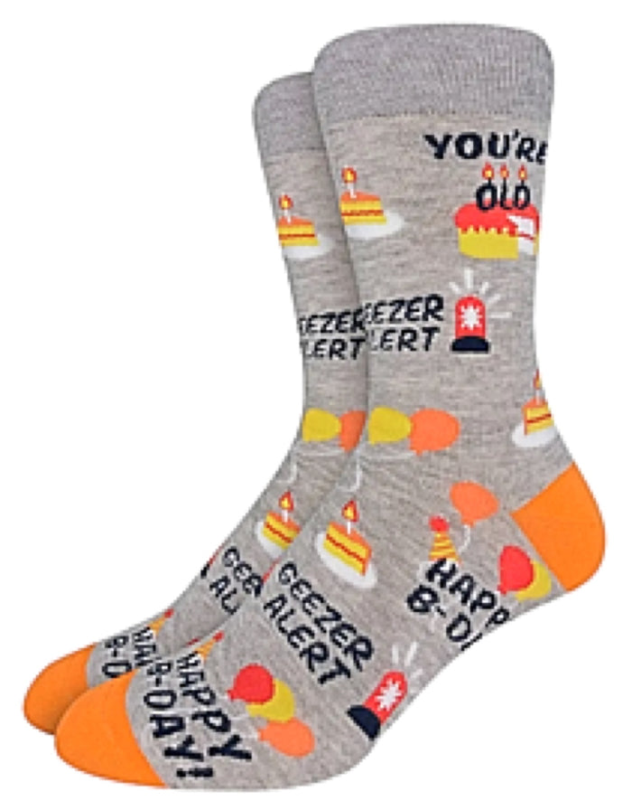 GOOD LUCK SOCK Brand Men’s BIRTHDAY Socks ‘GEEZER ALERT’ ‘YOU’RE OLD’