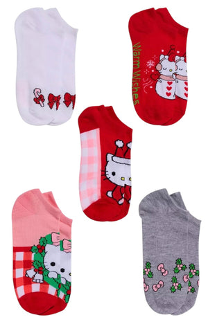 SANRIO HELLO KITTY Ladies CHRISTMAS 5 Pair Of No Show Socks ‘WARM WISHES’