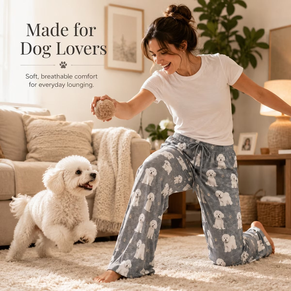 BICHON FRISE Dog Adult Unisex PAJAMA BOTTOMS COMFIES Brand By E&S PETS (CHOOSE SIZE)