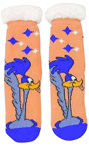 LOONEY TUNES Ladies ROADRUNNER Sherpa Lined Gripper Bottom Slipper Socks - Novelty Socks And Slippers