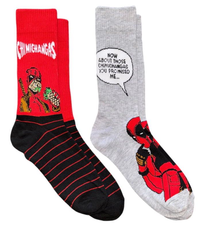 MARVEL DEADPOOL Men’s 2 Pair Of Socks ‘NOW ABOUT THOSE CHIMICHANGAS YOU PROMISED ME’