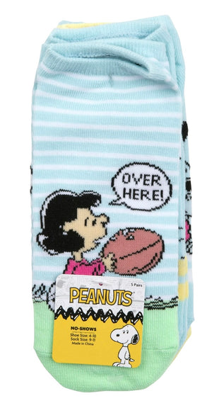 PEANUTS Ladies 5 Pair Of No Show Socks LUCY & CHARLIE BROWN FOOTBALL - Novelty Socks And Slippers