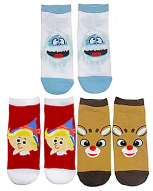 RUDOLPH THE RED-NOSED REINDEER Ladies 3 Pair Of No Show Socks HERBIE & BUMBLE - Novelty Socks And Slippers