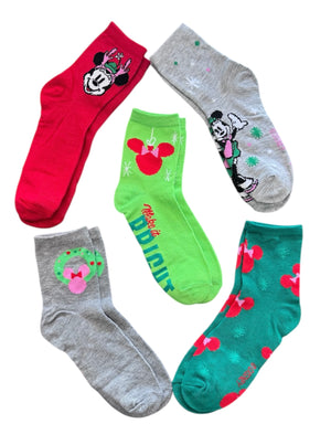 DISNEY LADIES MINNIE MOUSE CHRISTMAS 5 PAIR OF SOCKS ‘MAKE IT BRIGHT’ - Novelty Socks And Slippers