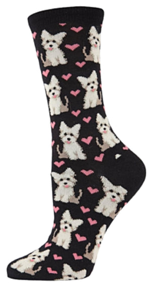 MeMoi BRAND LADIES WESTIE DOG VALENTINE’S DAY SOCKS WITH HEARTS (CHOOSE COLOR) - Novelty Socks for Less