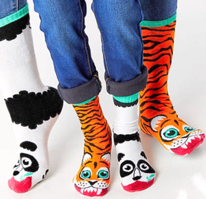 PALS SOCKS Brand Unisex PANDA & TIGER Mismatched Socks CHOOSE TWEEN Or ADULT - Novelty Socks for Less