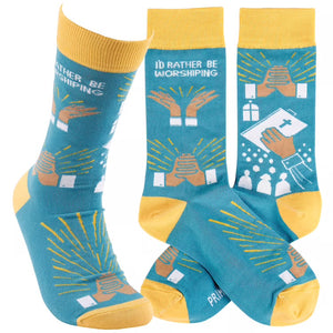 I’D RATHER BE WORSHIPING Adult Unisex Religious Socks Primitives By Kathy Brand - Novelty Socks And Slippers