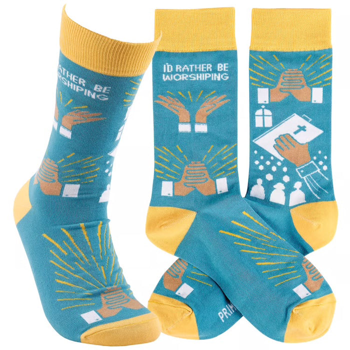 I’D RATHER BE WORSHIPING Adult Unisex Religious Socks Primitives By Kathy Brand