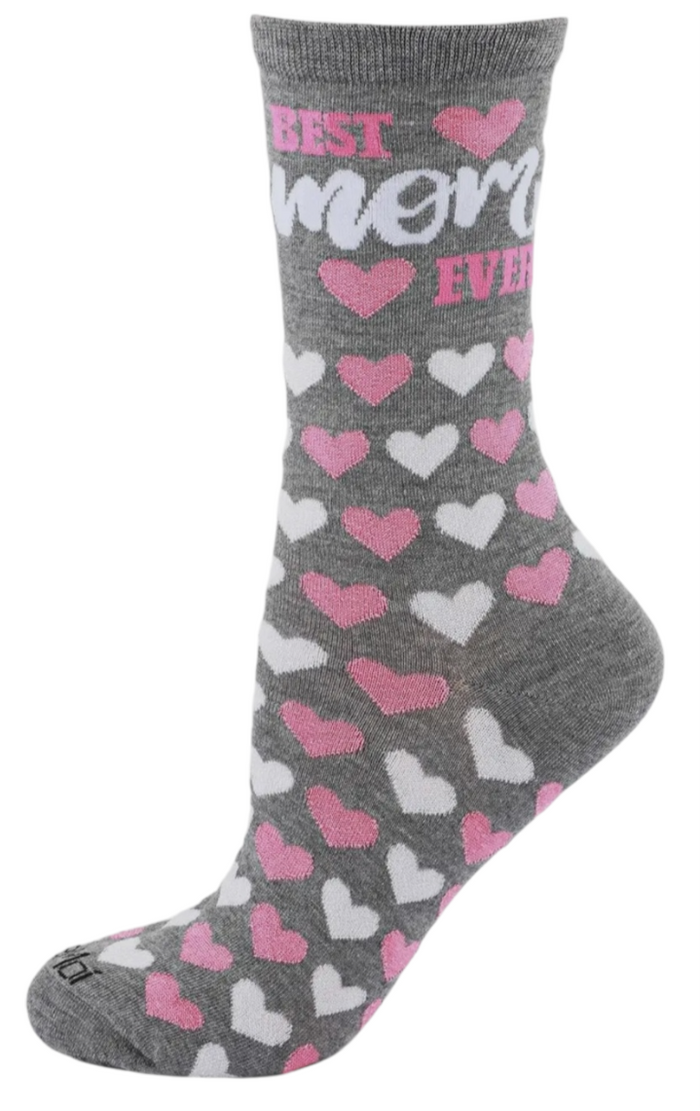 MeMoi Brand Ladies BEST MOM EVER Socks HEARTS ALL OVER