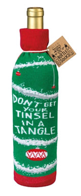 PRIMITIVES BY KATHY CHRISTMAS ALCOHOL WINE BOTTLE SOCK ‘DON’T GET YOUR TINSEL IN A TANGLE’ - Novelty Socks for Less