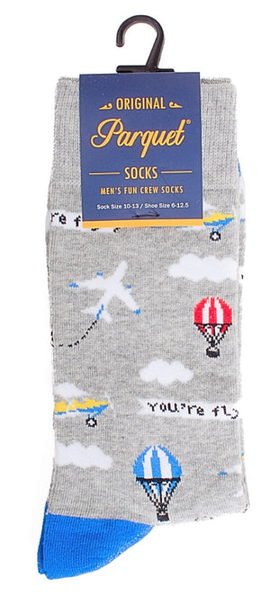 PARQUET Brand Men’s AIRPLANES & HOT AIR BALLOONS Socks ‘YOU’RE FLY’ - Novelty Socks And Slippers