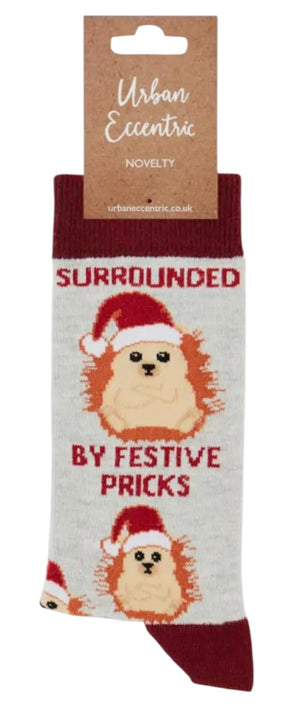 URBAN ECCENTRIC Unisex Hedgehog Christmas Socks ‘SURROUNDED BY FESTIVE PRICKS’