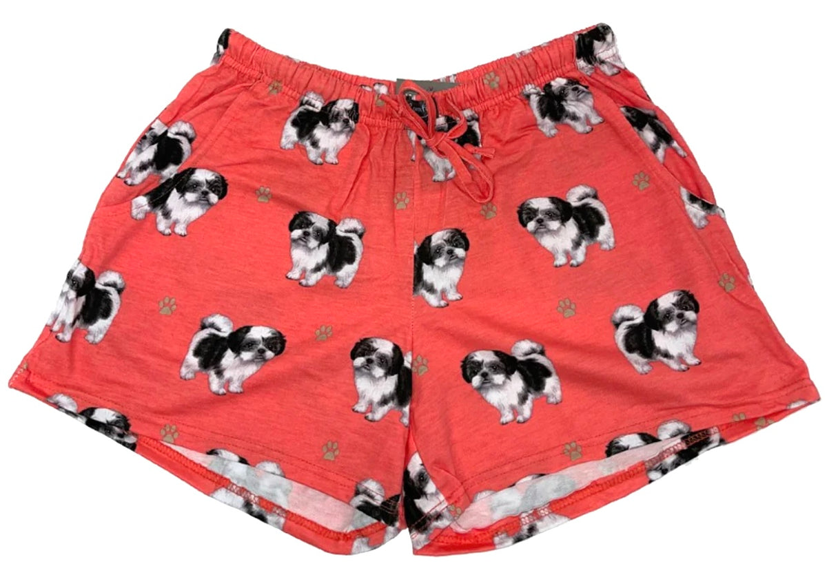 COMFIES LOUNGE PJ SHORTS Ladies BLACK & WHITE SHIH TZU By E&S PETS - Novelty Socks And Slippers