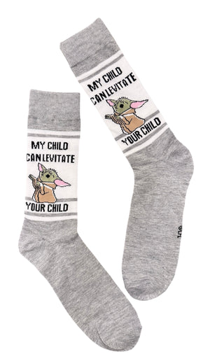 STAR WARS Men’s THE MANDALORIAN BABY YODA Socks ‘MY CHILD CAN LEVITATE YOUR CHILD’ - Novelty Socks And Slippers