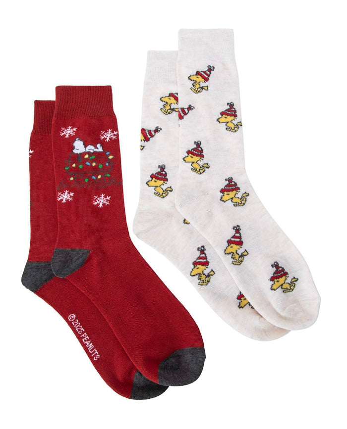 PEANUTS MEN’S CHRISTMAS 2 PAIR OF SOCKS WOODSTOCK & SNOOPY