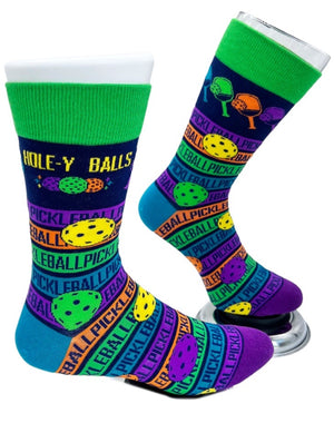 FABDAZ Brand Men’s PICKLEBALL Socks ‘HOLE-Y BALLS’ - Novelty Socks And Slippers