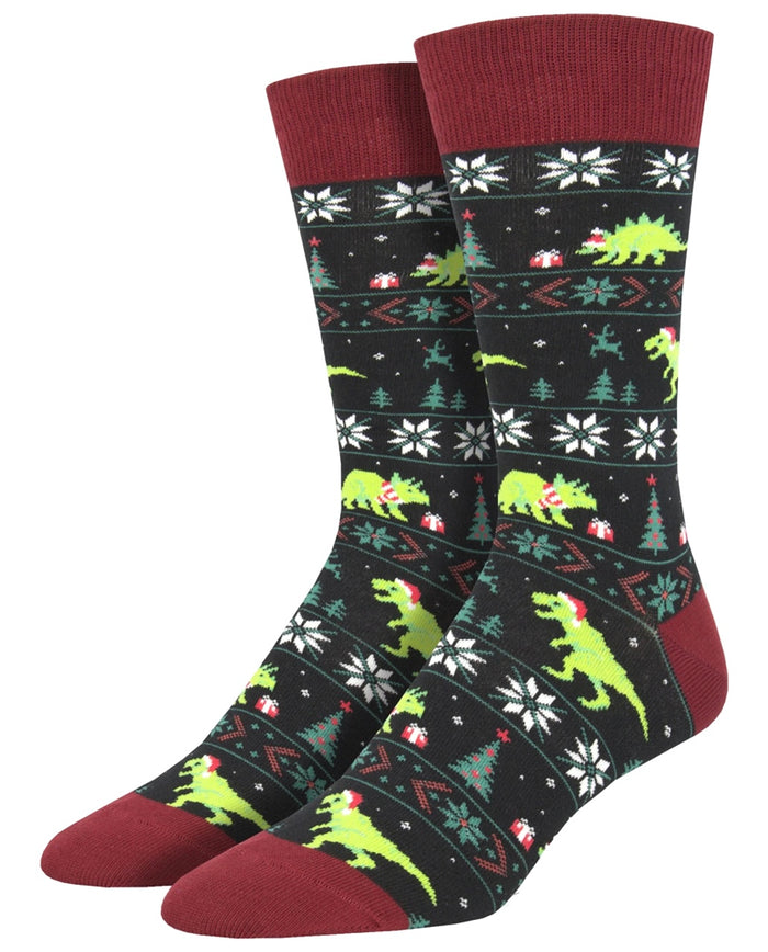 SANTASAURUS REX Men’s CHRISTMAS DINOSAUR Socks SOCKSMITH Brand