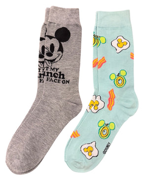 DISNEY MICKEY MOUSE Men’s 2 Pair Of Socks ‘GOT MY BRUNCH FACE ON’ - Novelty Socks And Slippers
