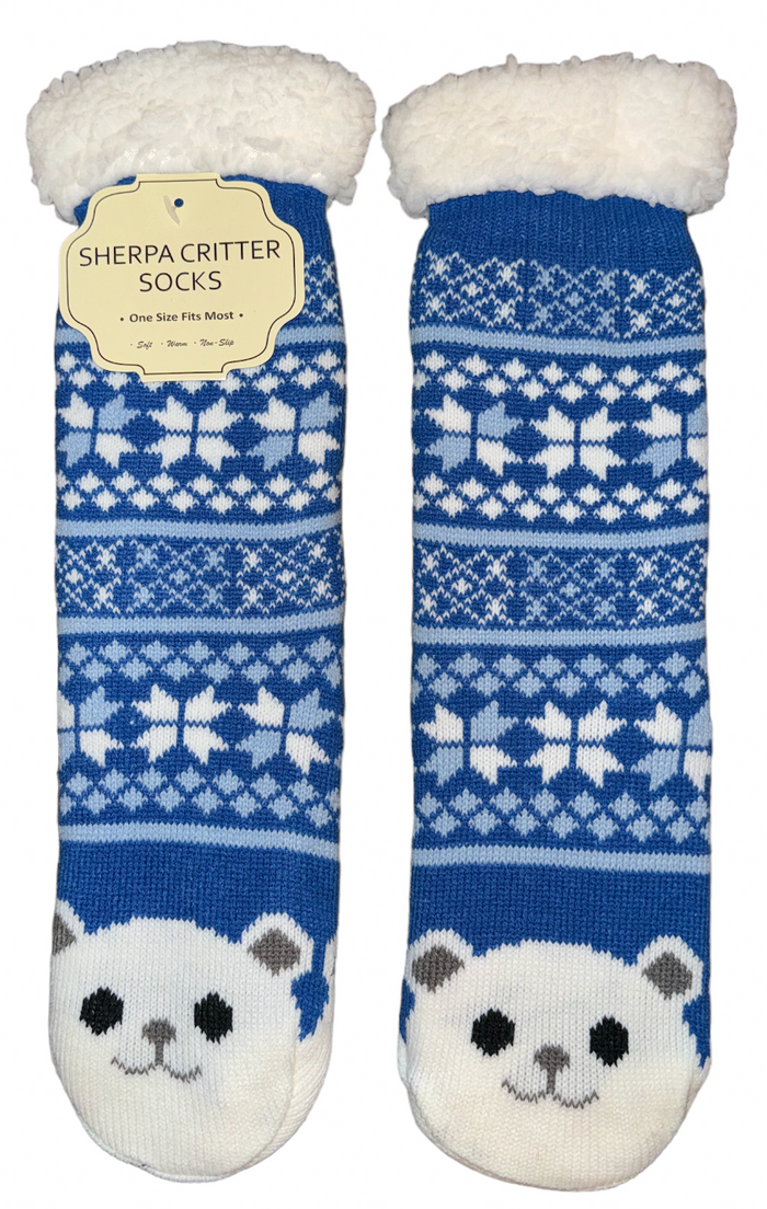 POLAR BEAR Ladies Sherpa Lined Gripper Bottom Slipper Socks