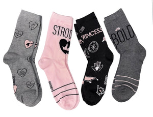 DISNEY PRINCESS LADIES 4 PAIR OF SOCKS ‘STRONG AT HEART’ 'BE BOLD' - Novelty Socks And Slippers