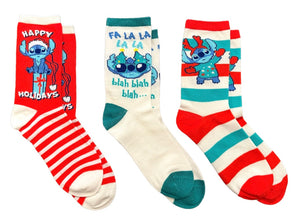 DISNEY LILO & STITCH Ladies CHRISTMAS 3 Pair Of Socks ‘HAPPY HOLIDAYS’ - Novelty Socks And Slippers