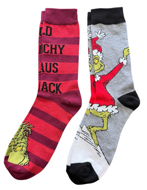 DR. SEUSS HOW THE GRINCH STOLE CHRISTMAS Men’s 2 Pair Of Socks ‘OLD GRINCHY CLAUS IS BACK’ - Novelty Socks And Slippers