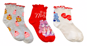 CARE BEARS Ladies 3 Pair Of CHRISTMAS Socks ‘BEARY MERRY’ - Novelty Socks And Slippers