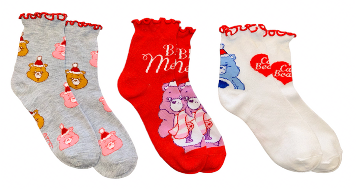 CARE BEARS Ladies 3 Pair Of CHRISTMAS Socks ‘BEARY MERRY’