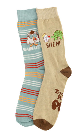 TOOTSIE ROLL POP Men’s 2 Pair Of Socks MR. OWL 'WANNA LICK?' 'BITE ME' - Novelty Socks And Slippers