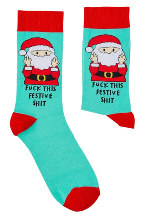 URBAN ECCENTRIC Unisex SANTA With MIDDLE FINGERS Christmas Socks ‘FUCK THIS FESTIVE SHIT’