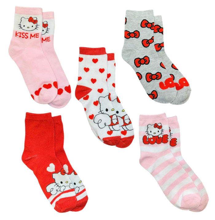 SANRIO HELLO KITTY Ladies 5 Pair Of VALENTINES DAY Socks ‘KISS ME’