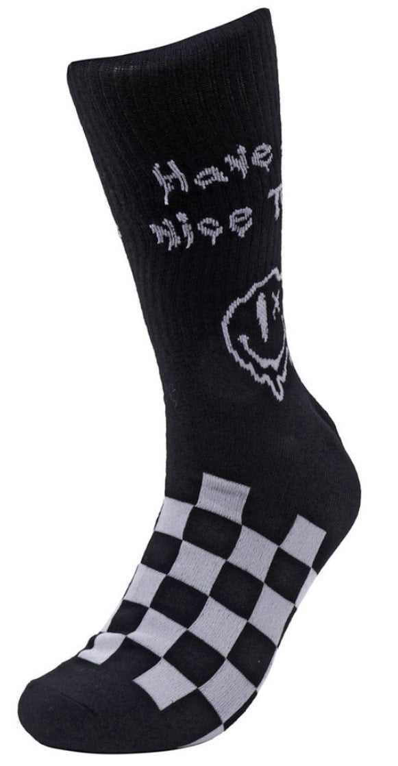 PARQUET Brand Men’s DRIPPY SMILEY FACE Socks ‘HAVE A NICE TRIP’
