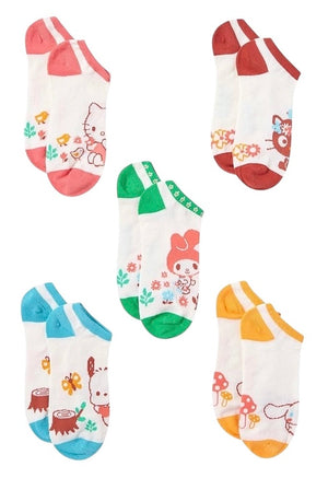 SANRIO HELLO KITTY & FRIENDS Ladies 5 Pair of No Show Socks CHOCOCAT, POCHACCO - Novelty Socks And Slippers