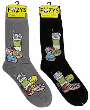 FOOZYS Brand Men’s 2 Pair Of COFFEE & DONUTS Socks - Novelty Socks And Slippers