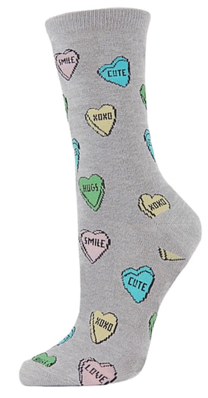 Memoi Brand Ladies VALENTINE DAY CANDY HEARTS Socks ‘LOVE HUGS KISSES’ - Novelty Socks And Slippers