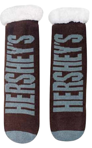 HERSHEY’S CHOCOLATE BAR Ladies Sherpa Lined Gripper Bottom Slipper Socks - Novelty Socks And Slippers