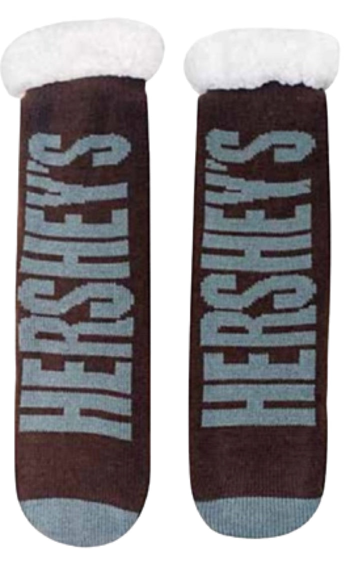 HERSHEY’S CHOCOLATE BAR Ladies Sherpa Lined Gripper Bottom Slipper Socks