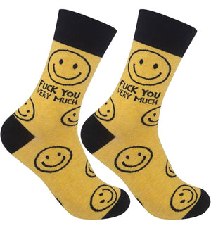 FUCK YOU VERY MUCH  Adult Unisex Socks With SMILEY FACES FUNATIC Brand - Novelty Socks And Slippers