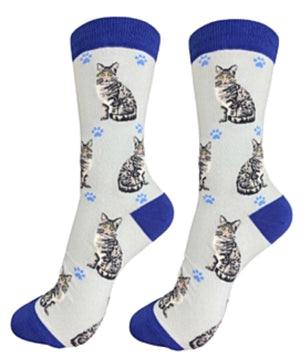 SILVER GRAY TABBY CAT Unisex Socks By E&S Pets CHOOSE SOCK DADDY, HAPPY TAILS, LIFE IS BETTER - Novelty Socks for Less