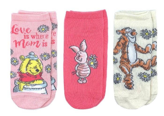 DISNEY WINNIE THE POOH Ladies 3 Pair Of MOTHERS DAY No Show Socks ‘LOVE IS WHERE MOM IS’