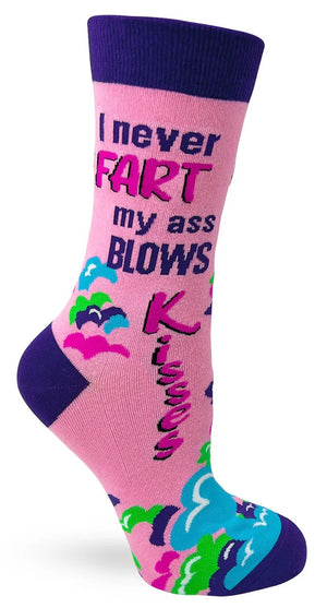 FABDAZ BRAND LADIES ‘I NEVER FART MY ASS BLOWS KISSES’ SOCKS - Novelty Socks And Slippers