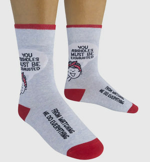 FUNATIC Brand Unisex ‘YOU ASSHOLES MUST BE EXHAUSTED FROM WATCHING ME DO EVERYTHING’ Socks