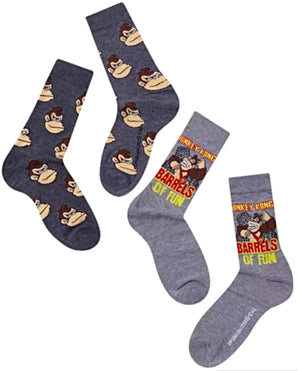DONKEY KONG Men’s 2 Pair Of Socks ’BARRELS OF FUN’ - Novelty Socks And Slippers