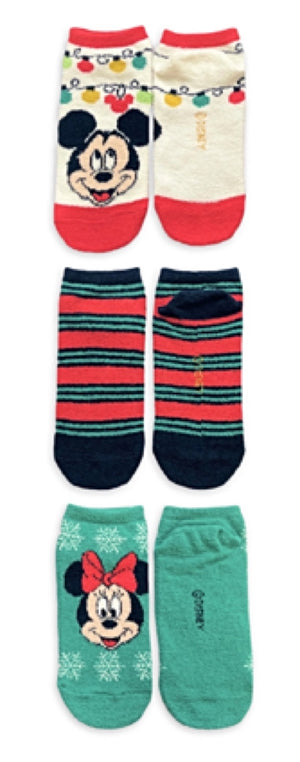 DISNEY Ladies CHRISTMAS 3 Pair Of Cozy Plush Low Cut Socks MICKEY & MINNIE - Novelty Socks for Less