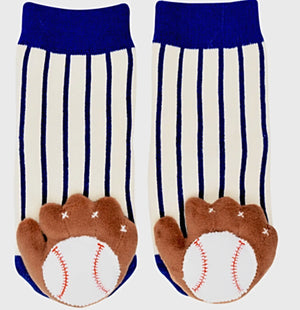 BOOGIE TOES Baby Unisex BASEBALL Rattle Gripper Bottom Socks By Piero Liventi - Novelty Socks And Slippers