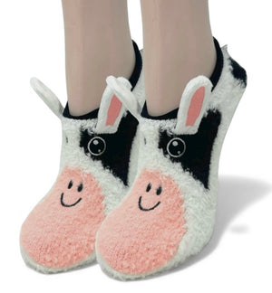 CUTE COW Ladies Non Slip Fuzzy Slippers Oooh Yeah Brand - Novelty Socks And Slippers